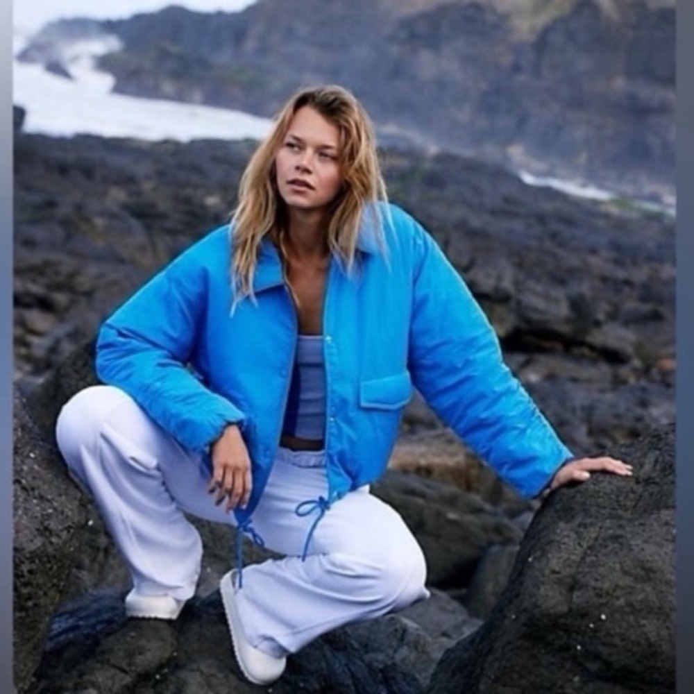 Free People Movement Off the Bleachers Coaches Jacket  Blue Size XS NWT